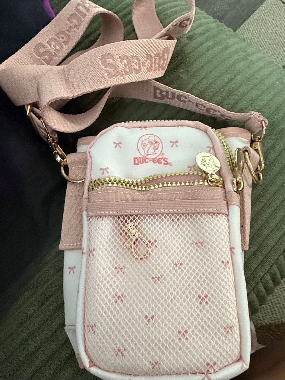 Pink Crossbody Phone Pouch with Mesh Front Pocket bucces